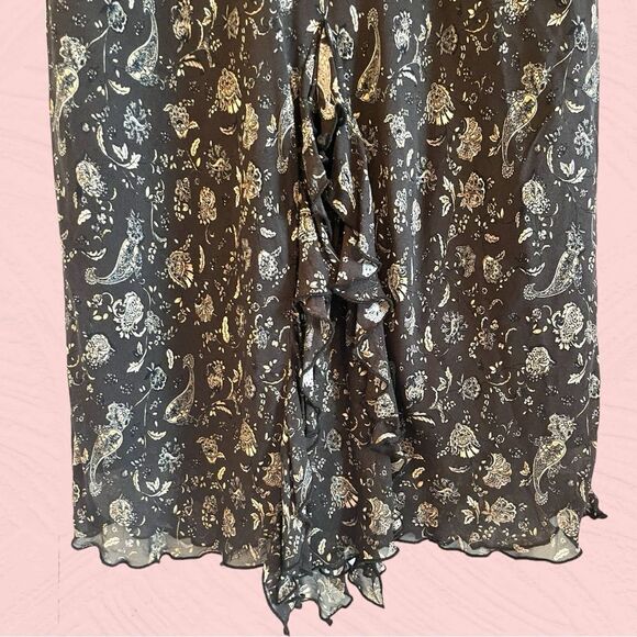 Vintage 90s brown paisley skirt lettuce hem ruffled - Picture 6 of 13